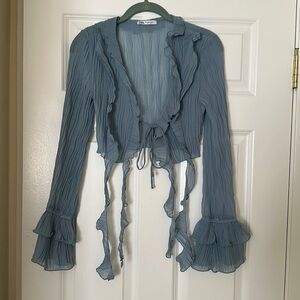 Zara Blue Ruffled Blouse